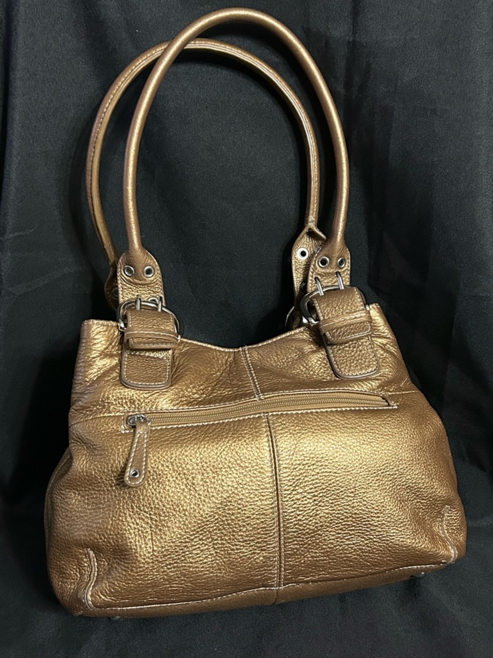 Tignanello Metallic Gold Genuine Leather Tote Shoulder Bag Purse